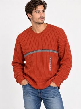 Arrow Men's Ribbed Burnt Orange Crewneck Sweater Size XL NWT